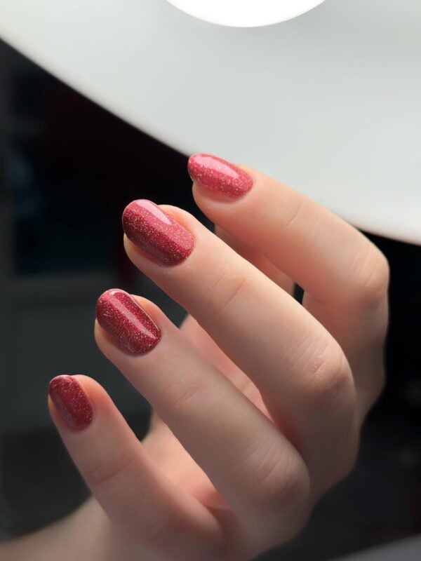 topli crveni roza gel lak sa šljokicama - cici nails