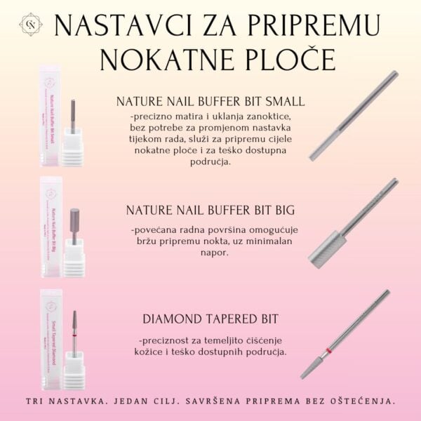nature nail buffer bit small i big i diamond tapered bit nastavci za pripremu nokatne ploče koja će olakšati i ubrzati rad zamijena za raspicu idealna za preciznu i brzu pripremu noktiju i tesko dostupnih podrucja