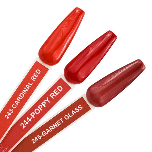 red glass collection lepeza nijanse staklene odsjaj tri nijanse crvene boje cici nails