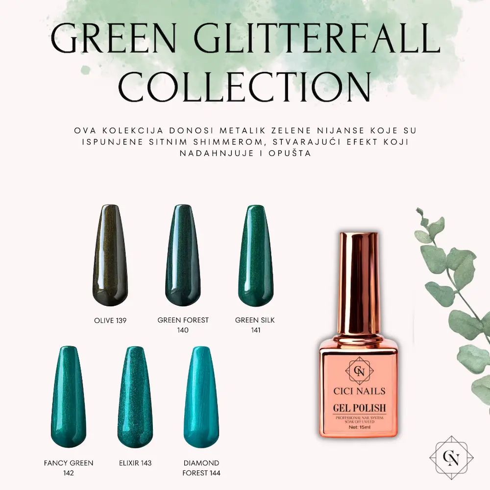 green glitterfall collection cici nails paleta